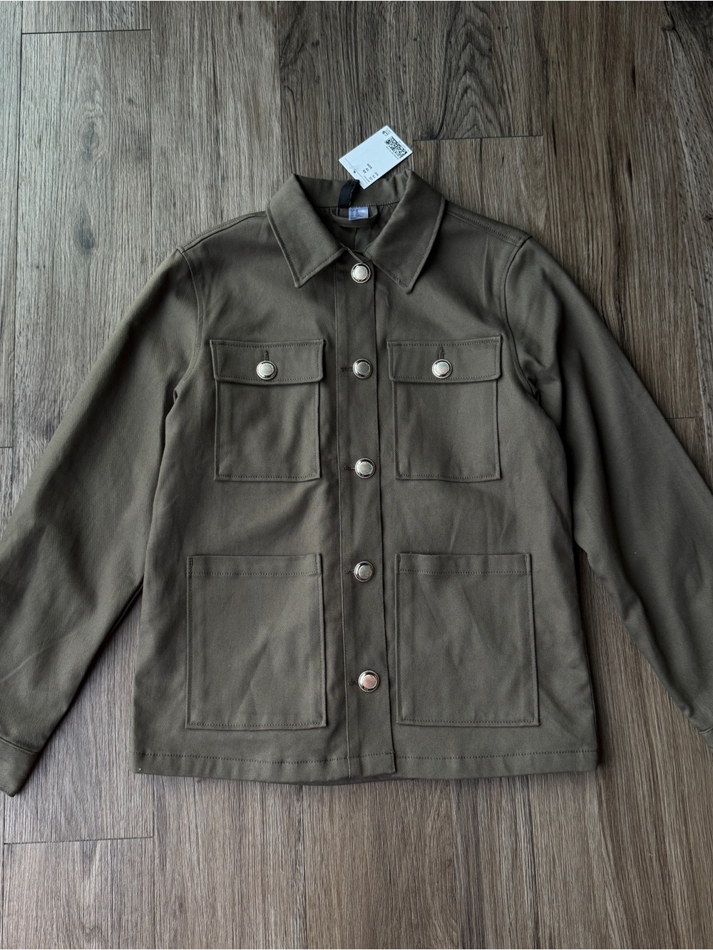 Size Xs H&M Olive Green Utility Jacket Military Safari Shacket Gold Buttons